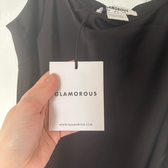 NWT Glamorous Black Satin Bias- Cut Asymmetric Dress Size Medium - Picture 7 of 9